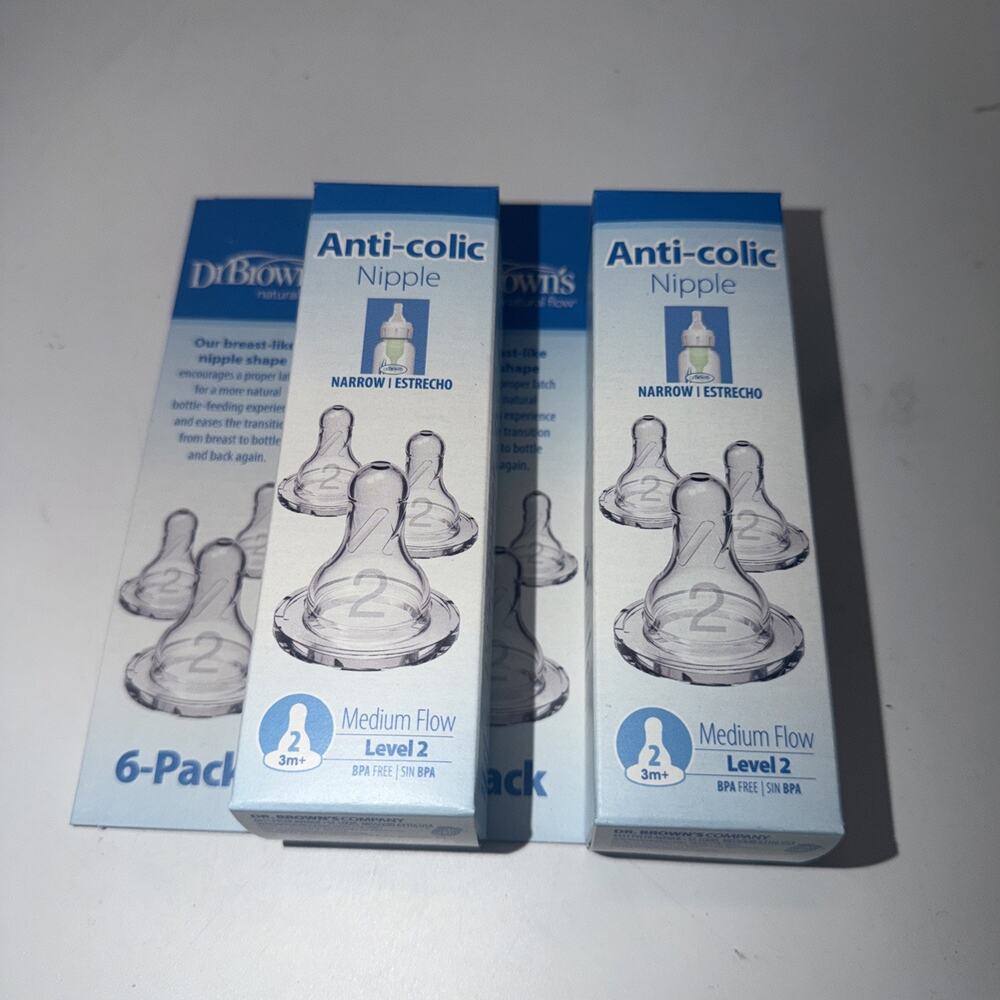 12 PACK! Dr Brown's Natural Flow Level 2, Narrow Baby Bottle Nipple, Medium, 3m+